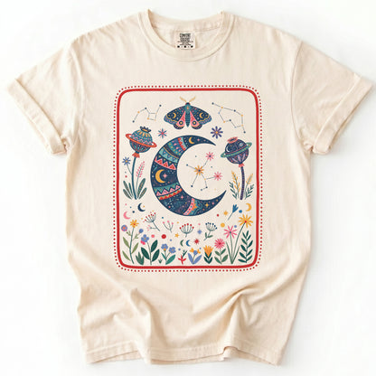 Folk Art Botanical Moon Vintage Washed T-Shirt