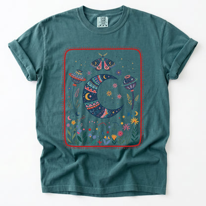 Folk Art Botanical Moon Vintage Washed T-Shirt