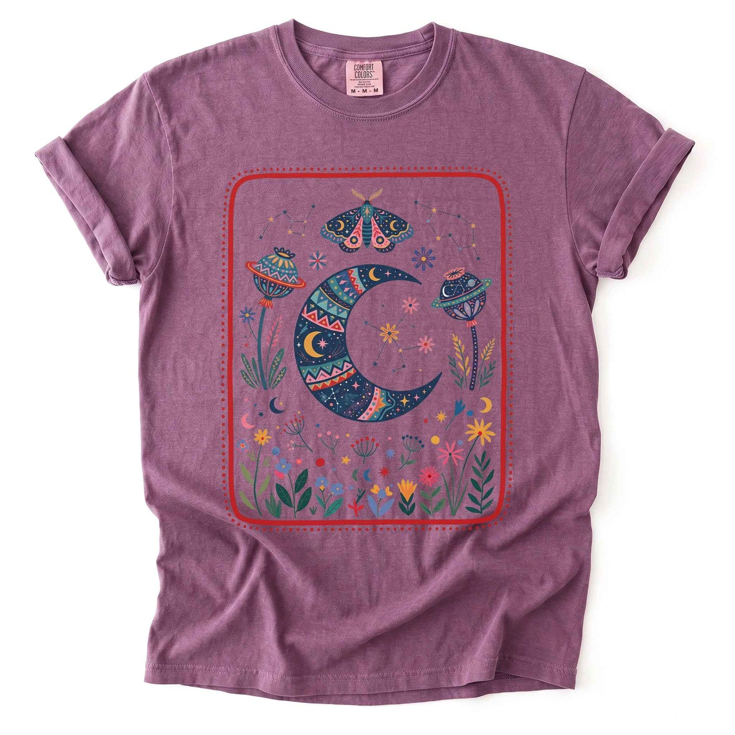 Folk Art Botanical Moon Vintage Washed T-Shirt