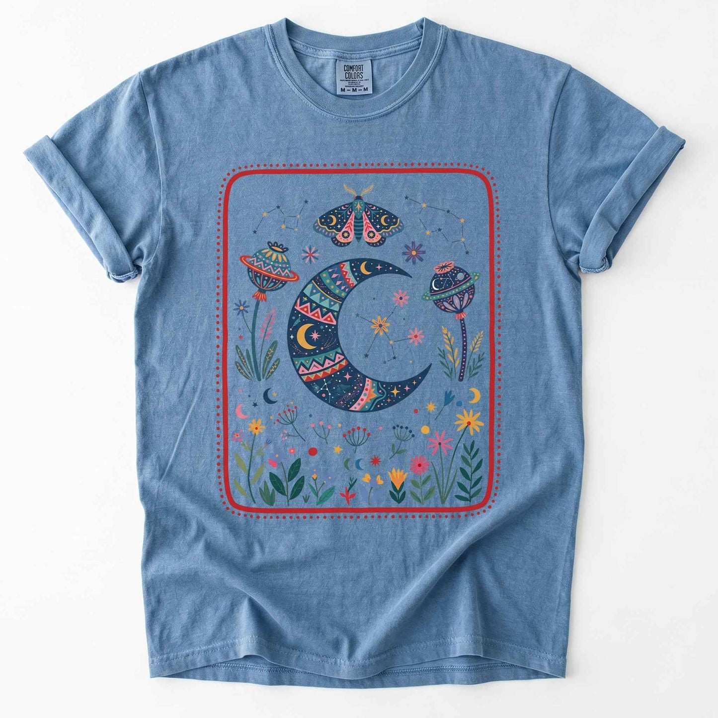 Folk Art Botanical Moon Vintage Washed T-Shirt