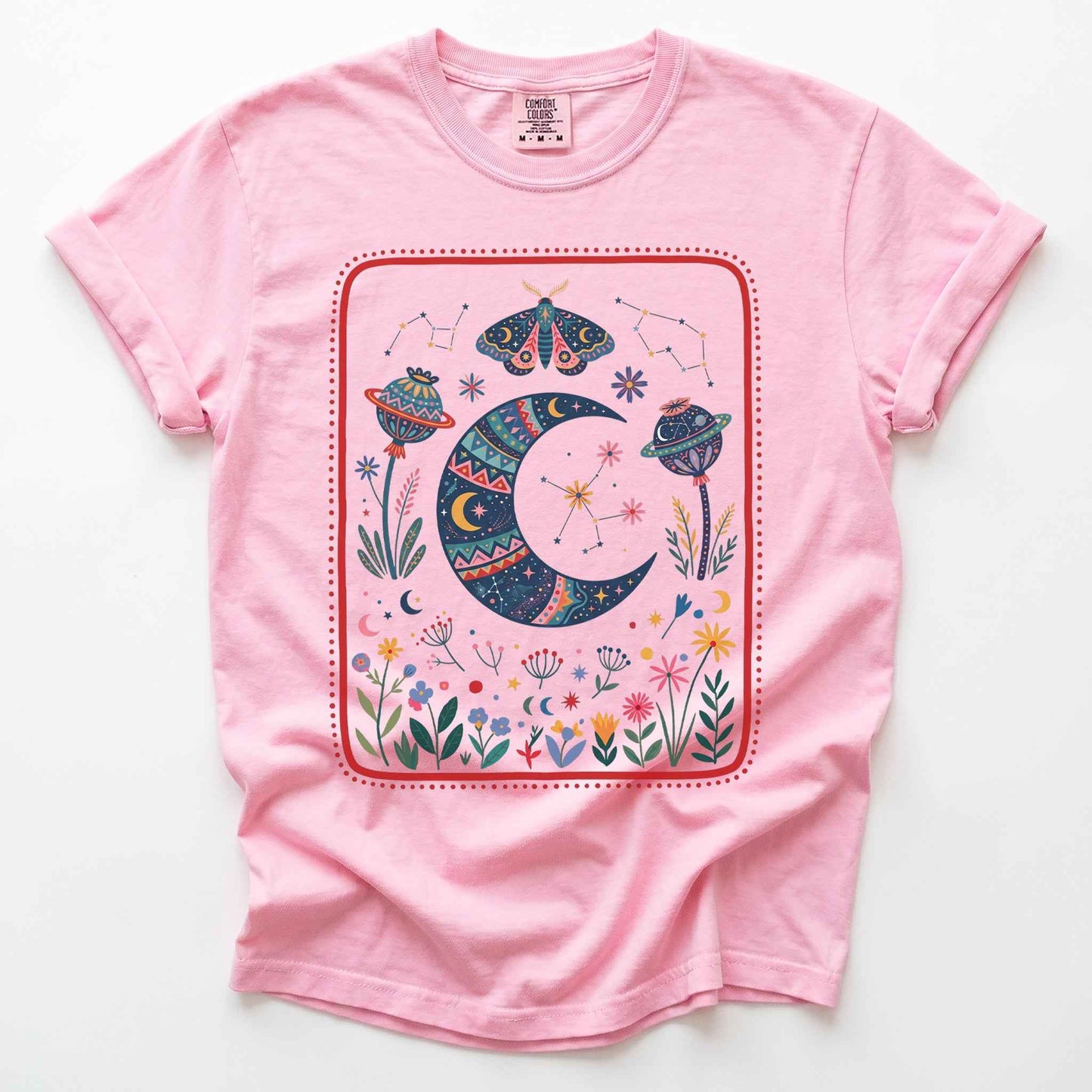 Folk Art Botanical Moon Vintage Washed T-Shirt