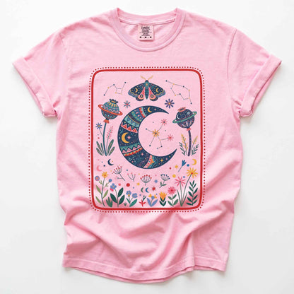 Folk Art Botanical Moon Vintage Washed T-Shirt