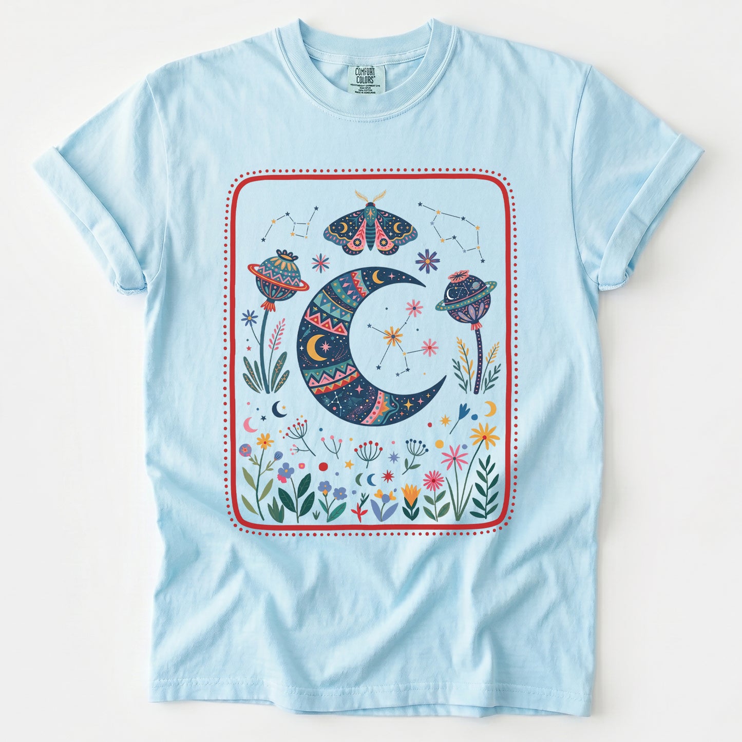 Folk Art Botanical Moon Vintage Washed T-Shirt