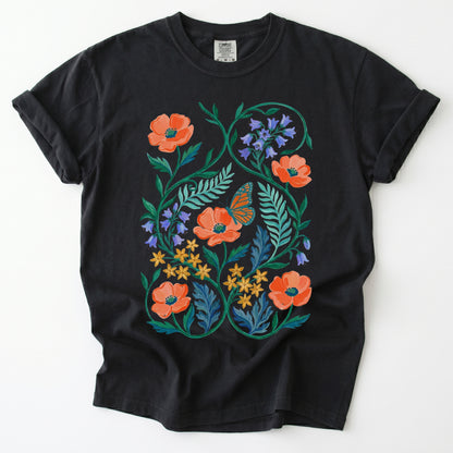 Butterfly & Poppy Garden Vintage Washed T-Shirt