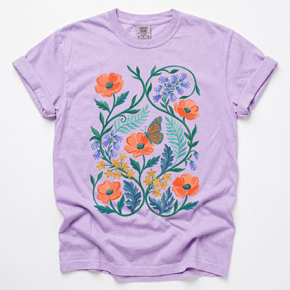 Butterfly & Poppy Garden Vintage Washed T-Shirt