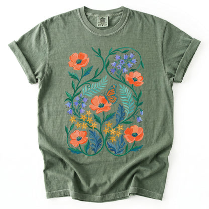 Butterfly & Poppy Garden Vintage Washed T-Shirt
