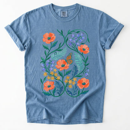 Butterfly & Poppy Garden Vintage Washed T-Shirt