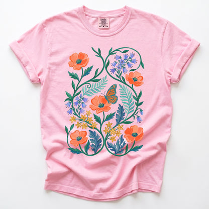 Butterfly & Poppy Garden Vintage Washed T-Shirt