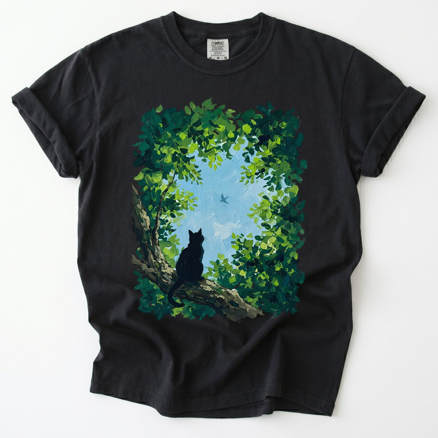 Black Cat In The Forest Vintage Washed T-Shirt