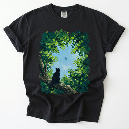 Black Cat In The Forest Vintage Washed T-Shirt
