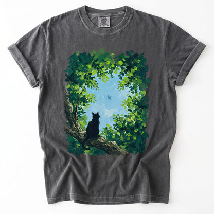 Black Cat In The Forest Vintage Washed T-Shirt