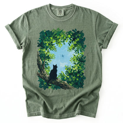 Black Cat In The Forest Vintage Washed T-Shirt