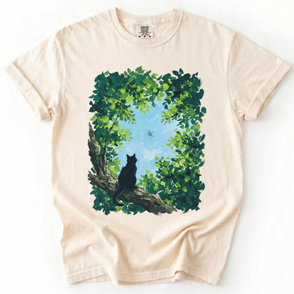 Black Cat In The Forest Vintage Washed T-Shirt