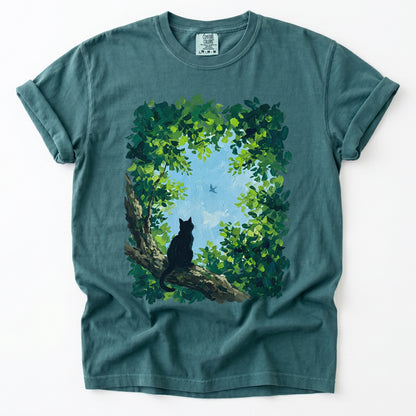 Black Cat In The Forest Vintage Washed T-Shirt