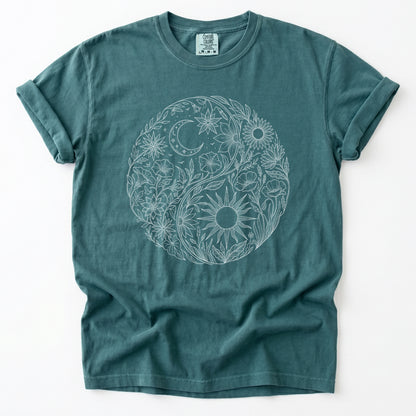 Celestial Botanical Yin Yang Vintage Washed T-Shirt