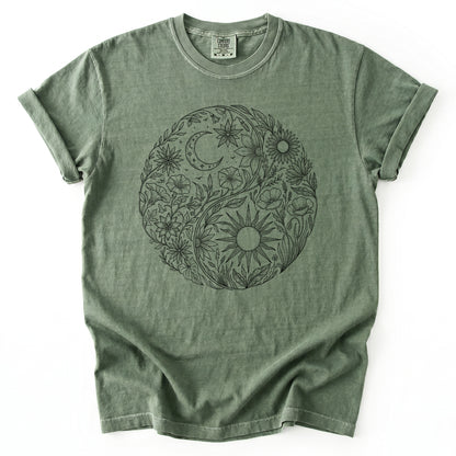Celestial Botanical Yin Yang Vintage Washed T-Shirt