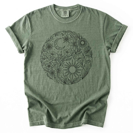 Celestial Botanical Yin Yang Vintage Washed T-Shirt