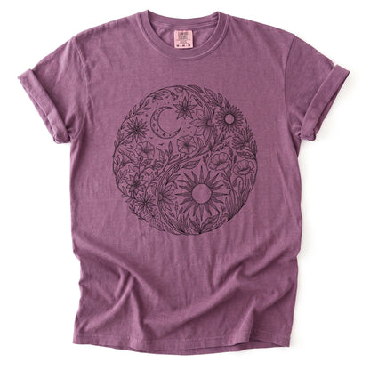 Celestial Botanical Yin Yang Vintage Washed T-Shirt