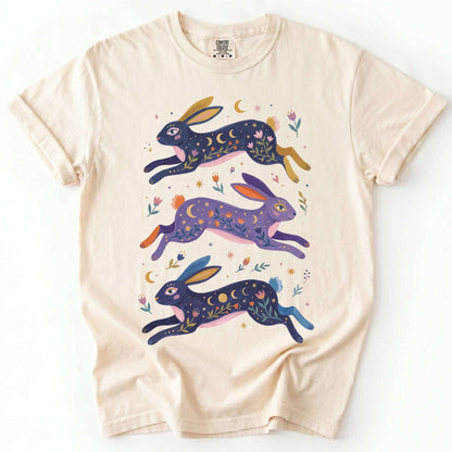 Celestial Folk Art Hares Vintage Washed T-Shirt
