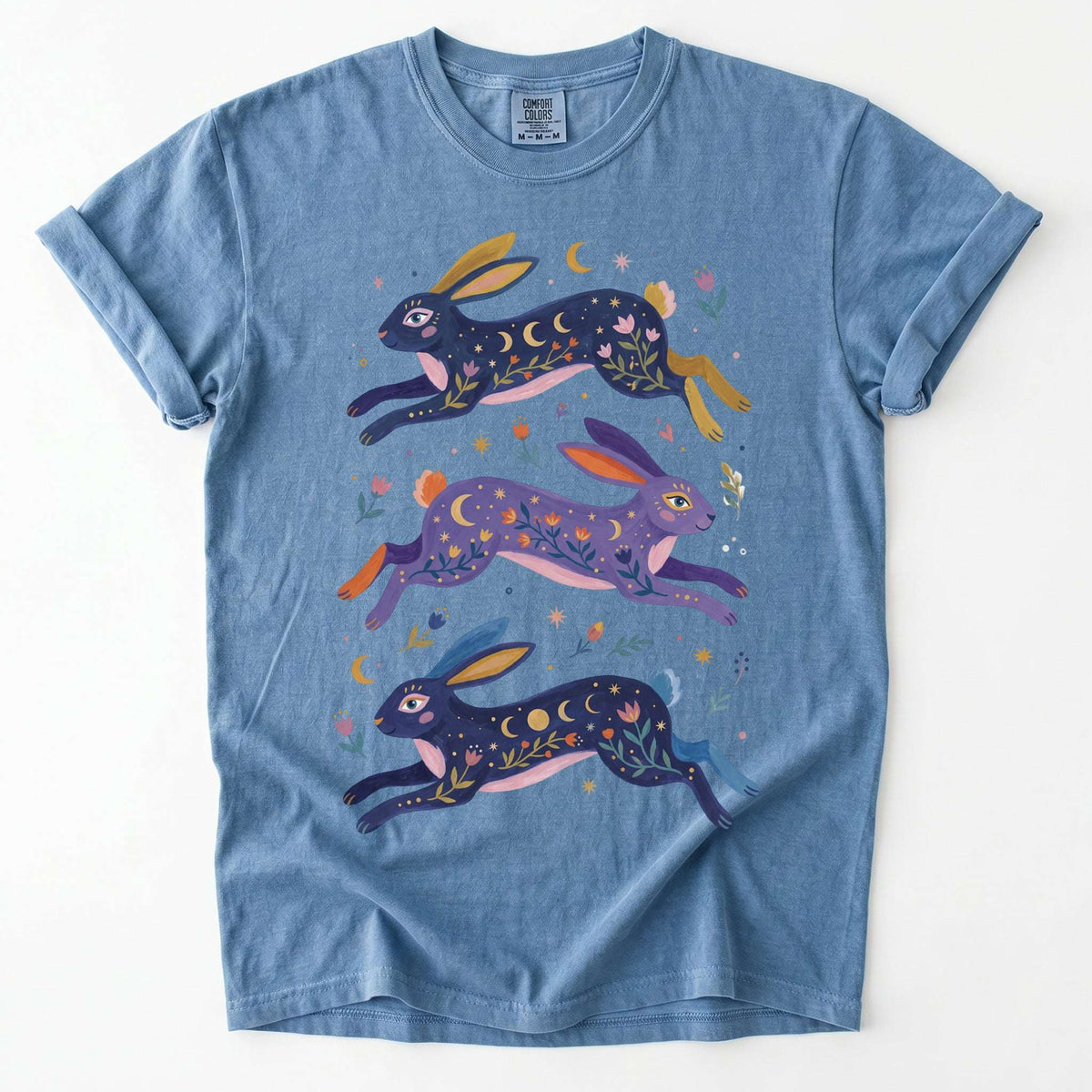 Celestial Folk Art Hares Vintage Washed T-Shirt