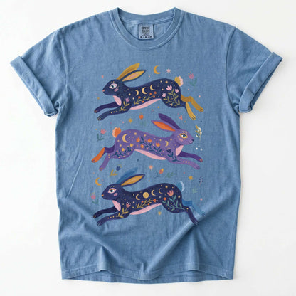 Celestial Folk Art Hares Vintage Washed T-Shirt