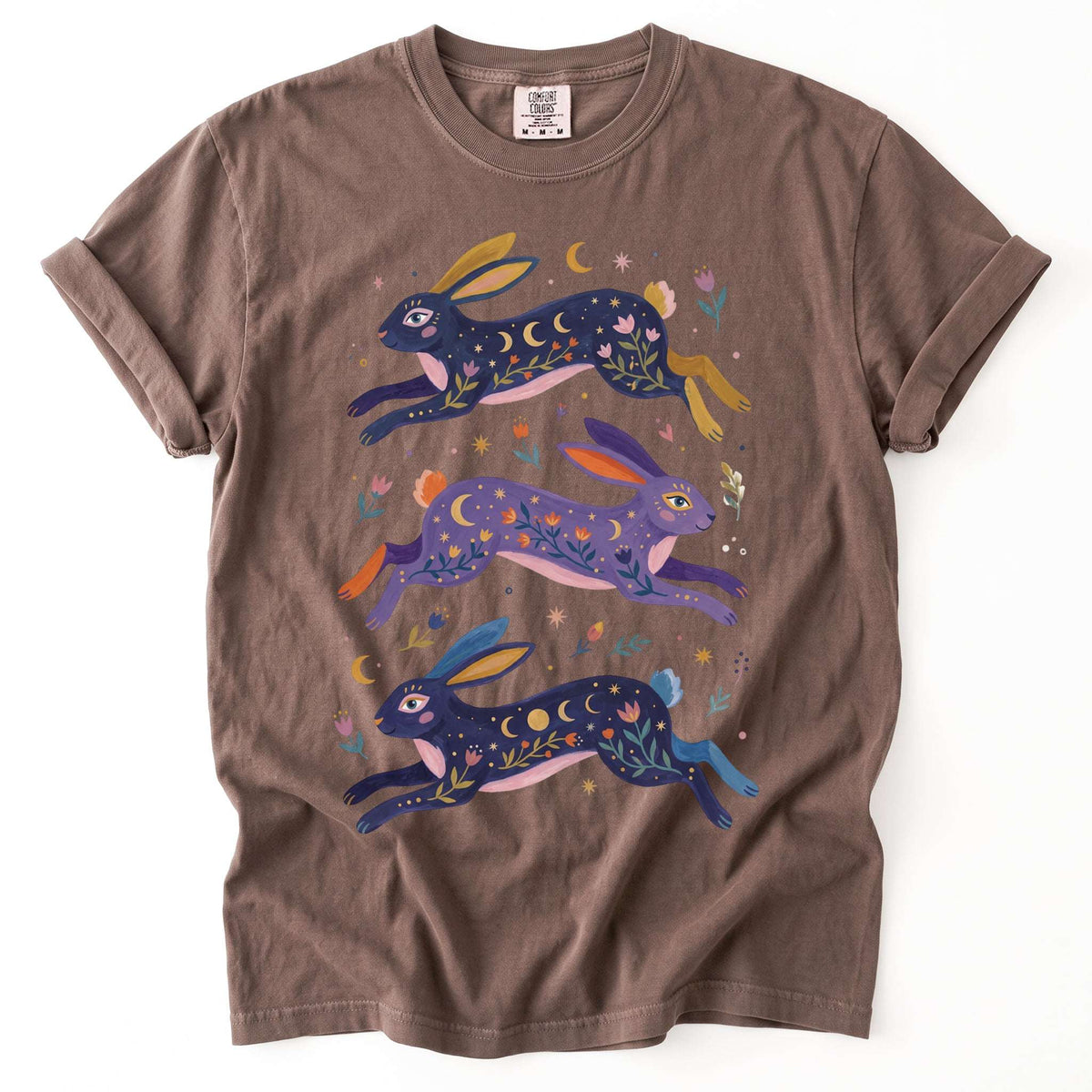 Celestial Folk Art Hares Vintage Washed T-Shirt