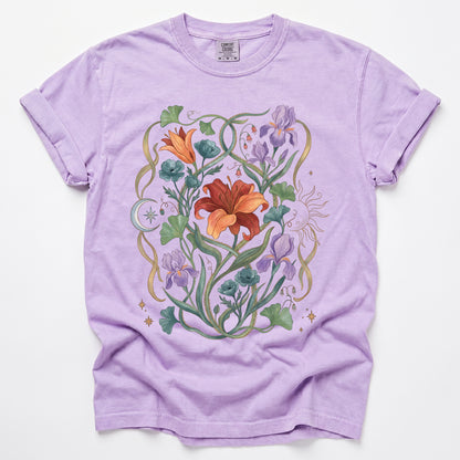 Celestial Iris & Lily Garden Vintage Washed T-Shirt