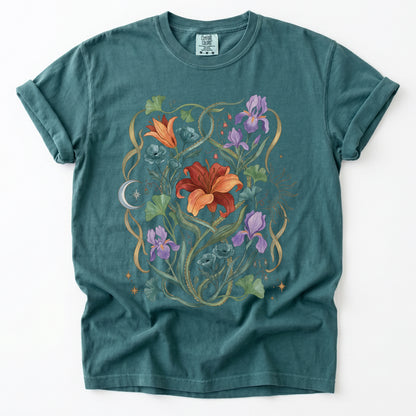 Celestial Iris & Lily Garden Vintage Washed T-Shirt