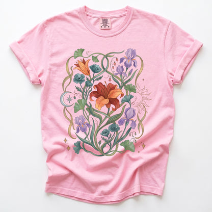 Celestial Iris & Lily Garden Vintage Washed T-Shirt
