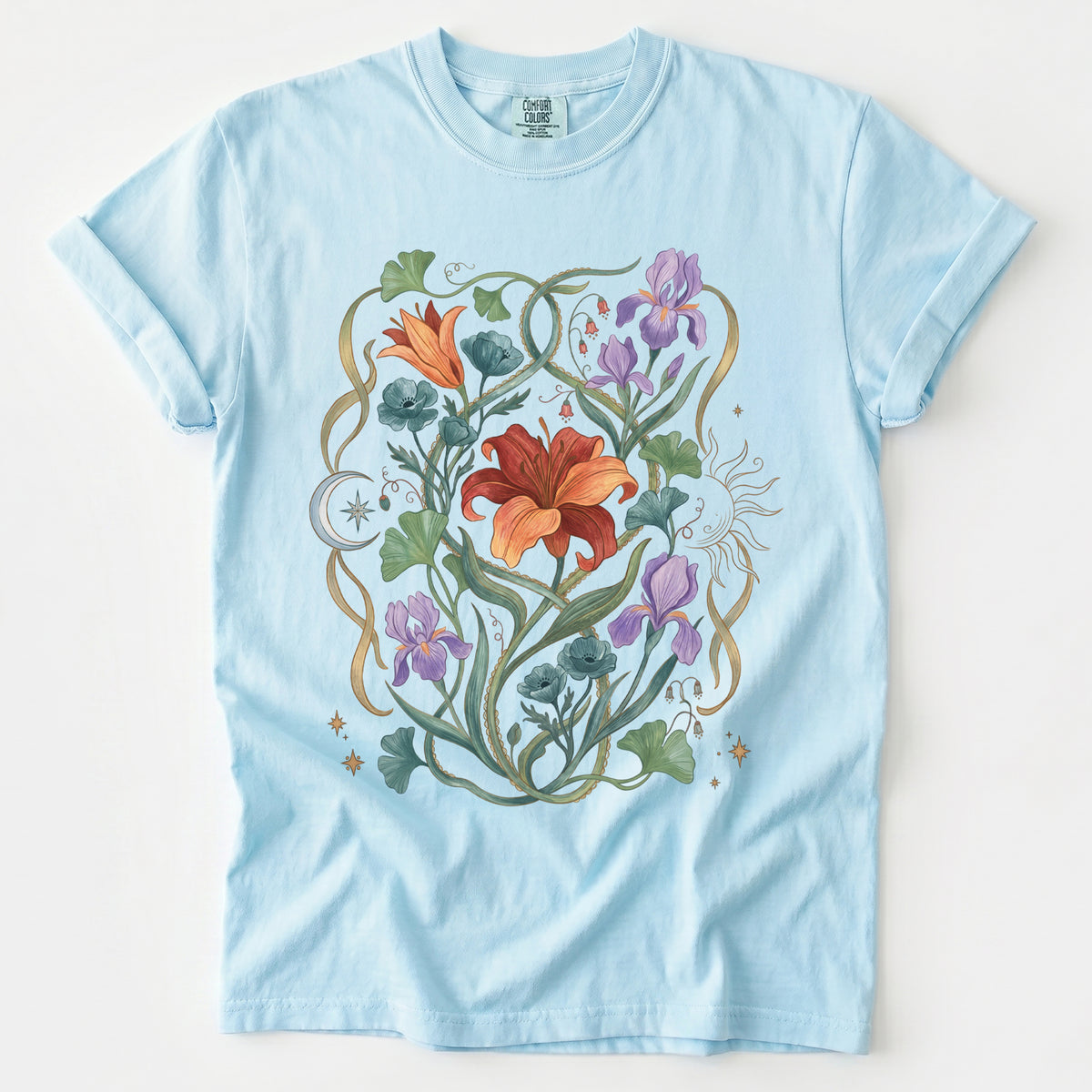 Celestial Iris & Lily Garden Vintage Washed T-Shirt