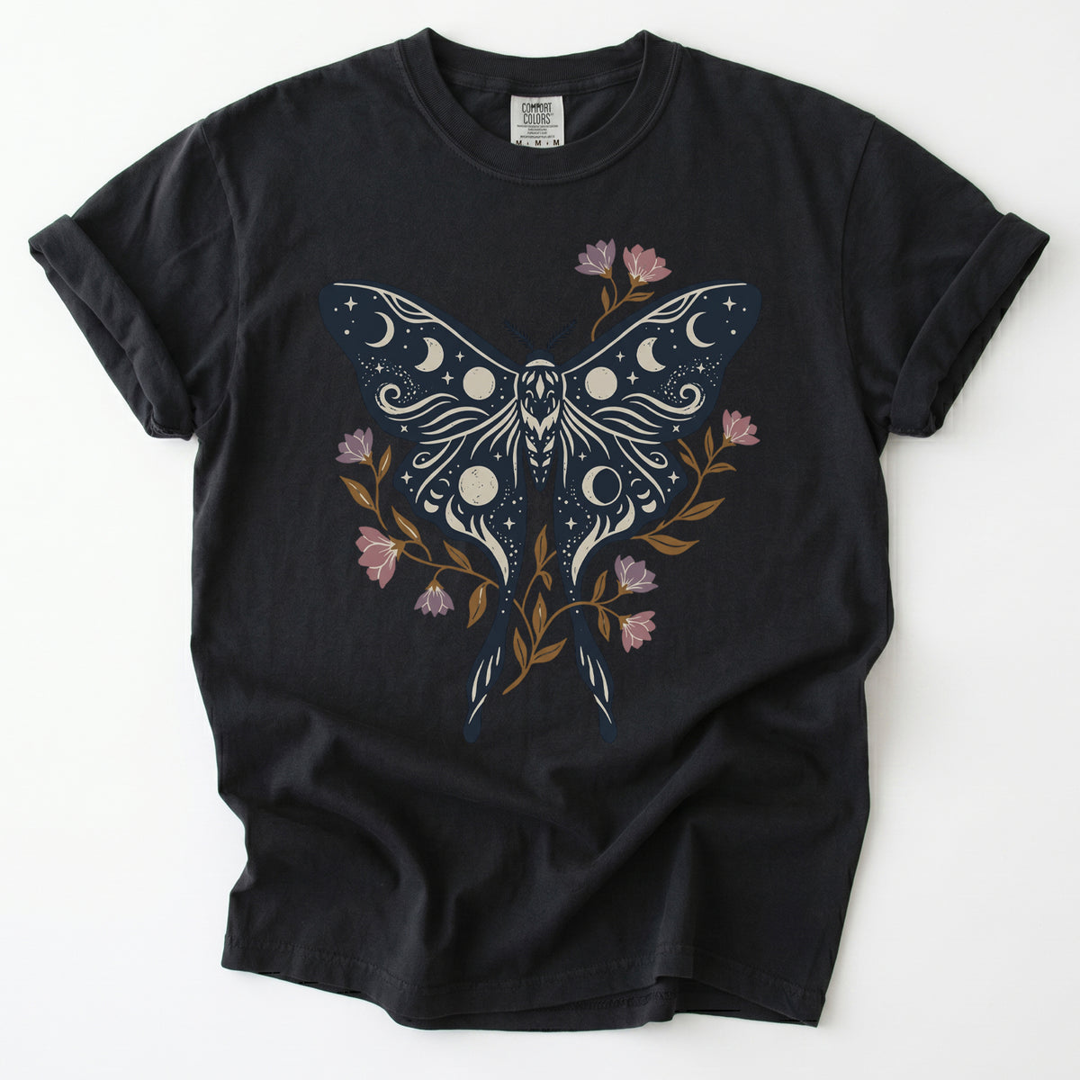 Celestial Luna Moth Phases Vintage Washed T-Shirt
