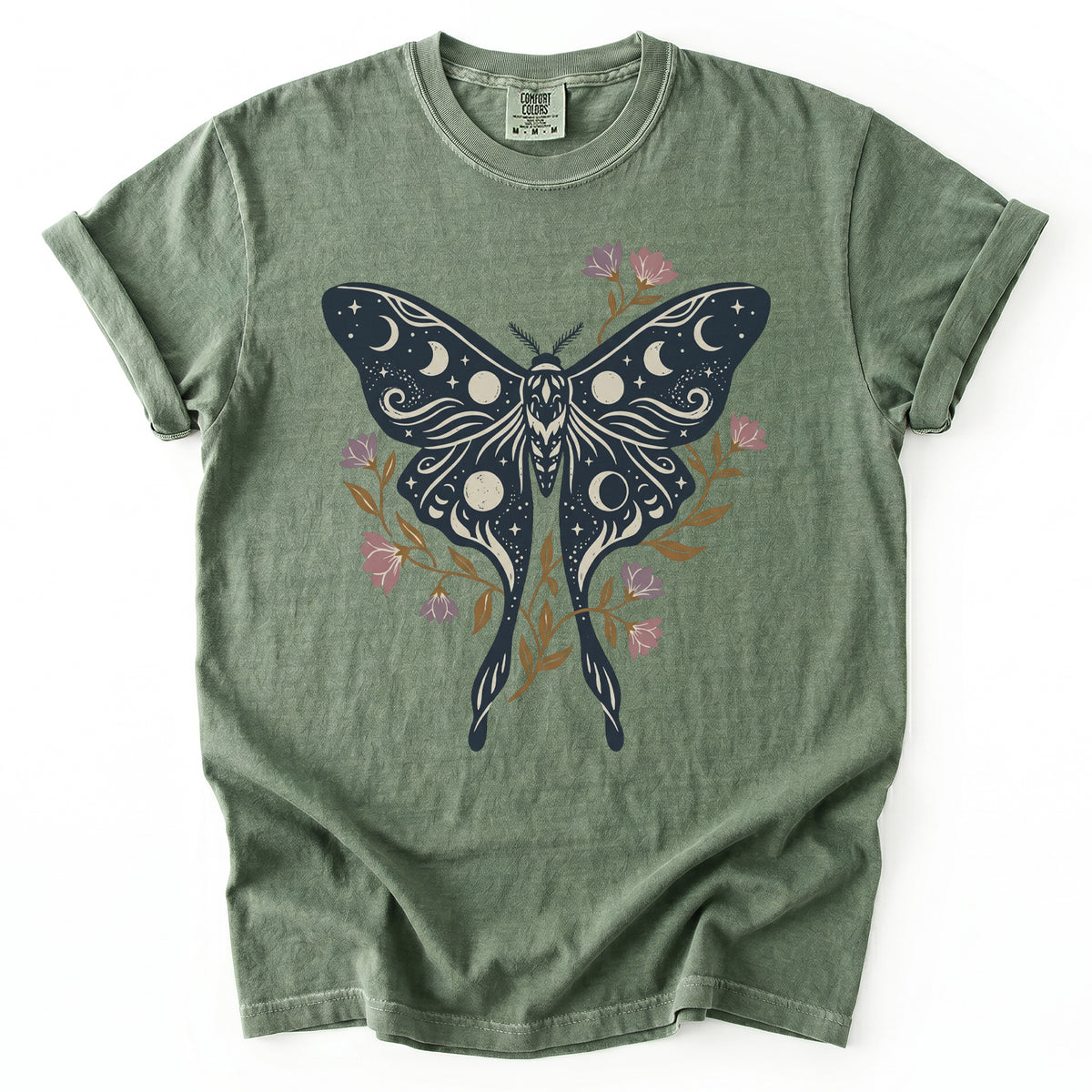 Celestial Luna Moth Phases Vintage Washed T-Shirt