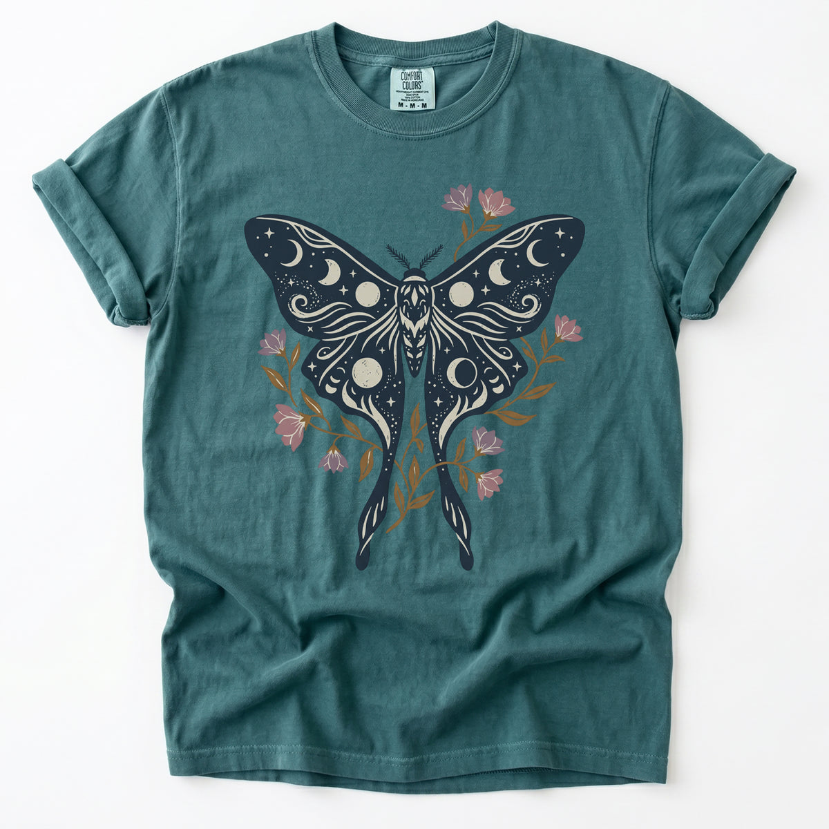 Celestial Luna Moth Phases Vintage Washed T-Shirt