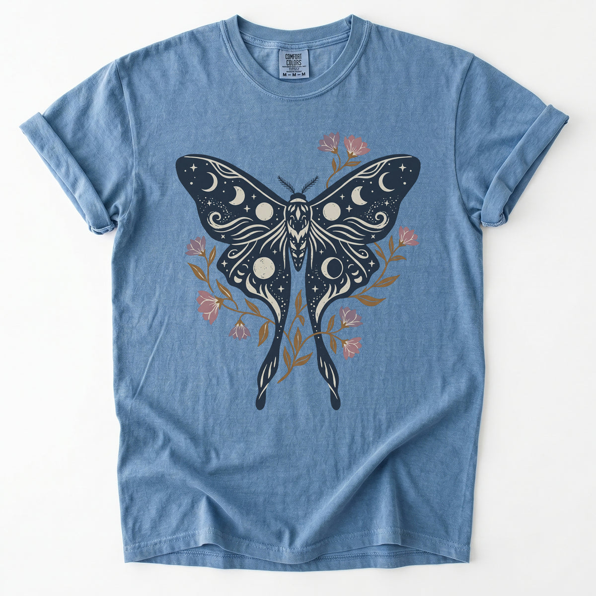 Celestial Luna Moth Phases Vintage Washed T-Shirt