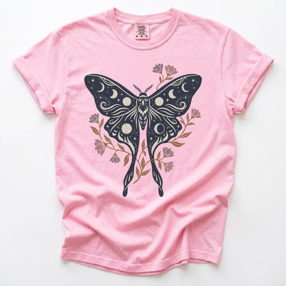 Celestial Luna Moth Phases Vintage Washed T-Shirt