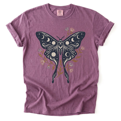 Celestial Luna Moth Phases Vintage Washed T-Shirt