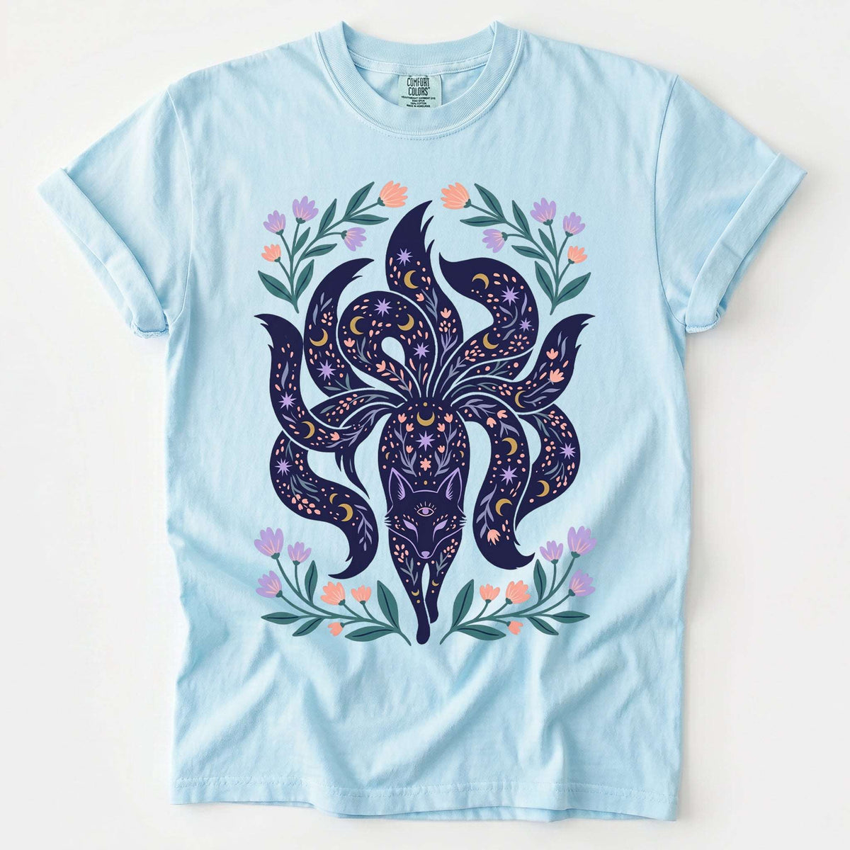 Celestial Nine Tailed Kitsune Fox Vintage Washed T-Shirt