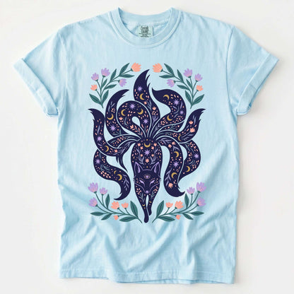 Celestial Nine Tailed Kitsune Fox Vintage Washed T-Shirt