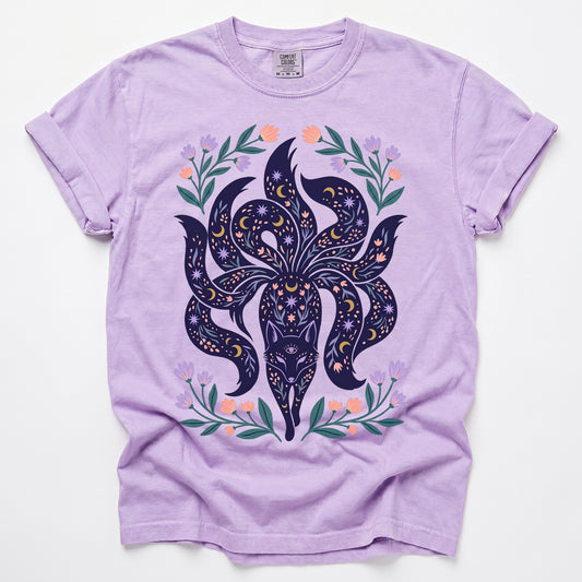 Celestial Nine Tailed Kitsune Fox Vintage Washed T-Shirt