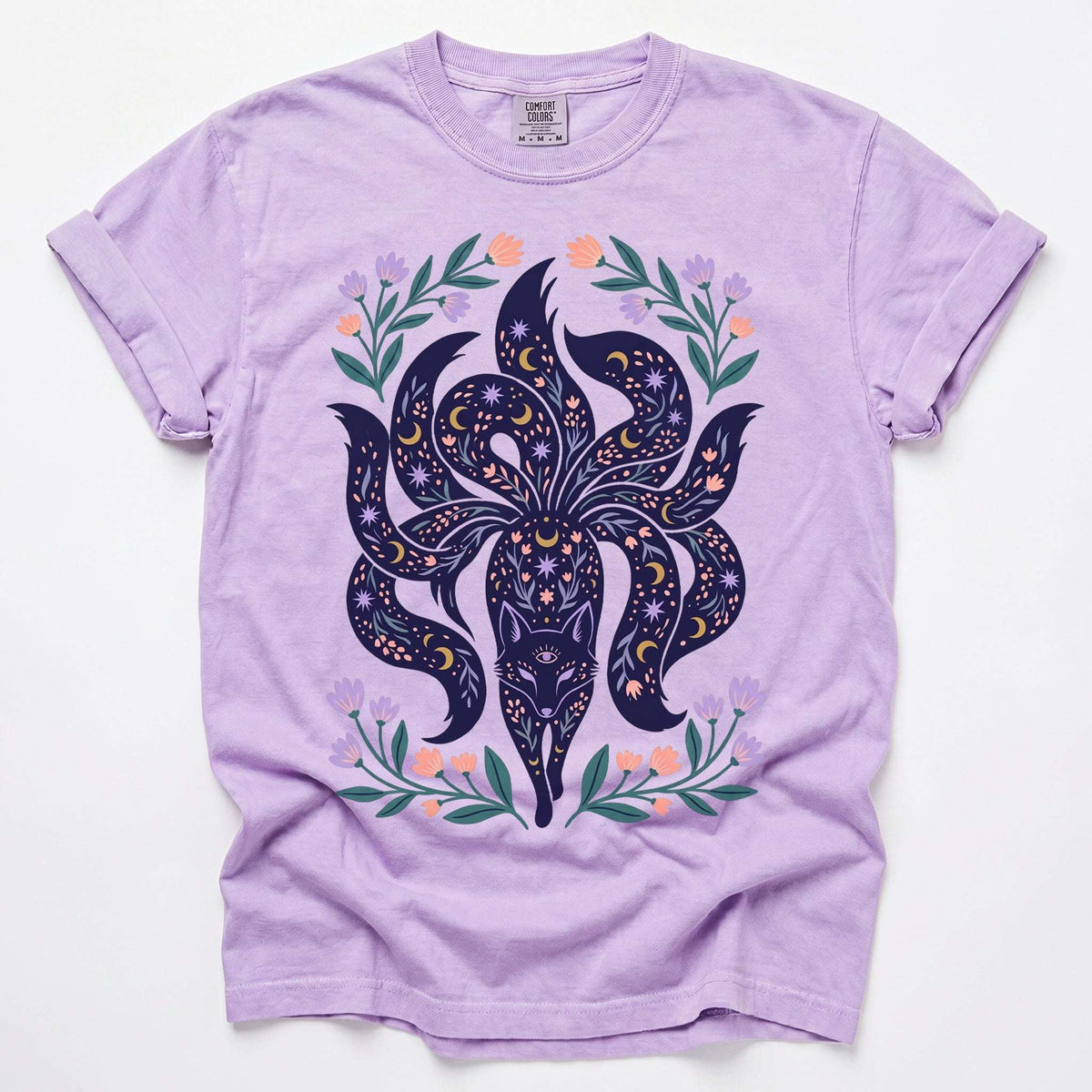 Celestial Nine Tailed Kitsune Fox Vintage Washed T-Shirt