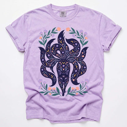 Celestial Nine Tailed Kitsune Fox Vintage Washed T-Shirt