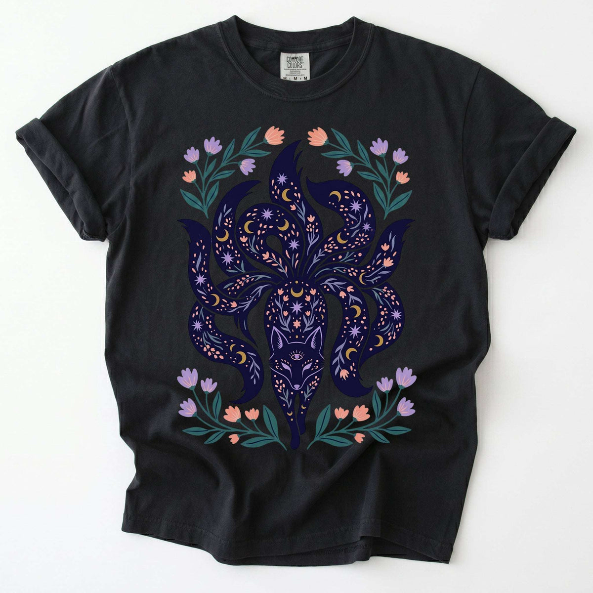 Celestial Nine Tailed Kitsune Fox Vintage Washed T-Shirt