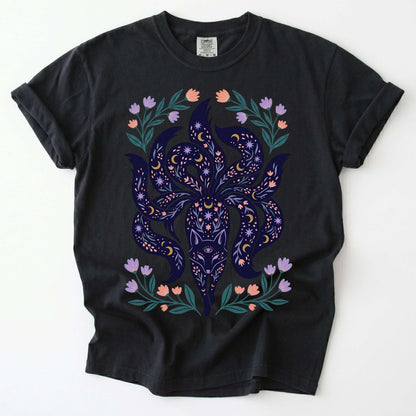 Celestial Nine Tailed Kitsune Fox Vintage Washed T-Shirt