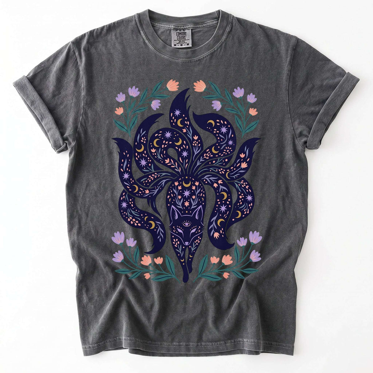 Celestial Nine Tailed Kitsune Fox Vintage Washed T-Shirt