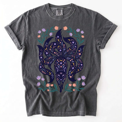 Celestial Nine Tailed Kitsune Fox Vintage Washed T-Shirt