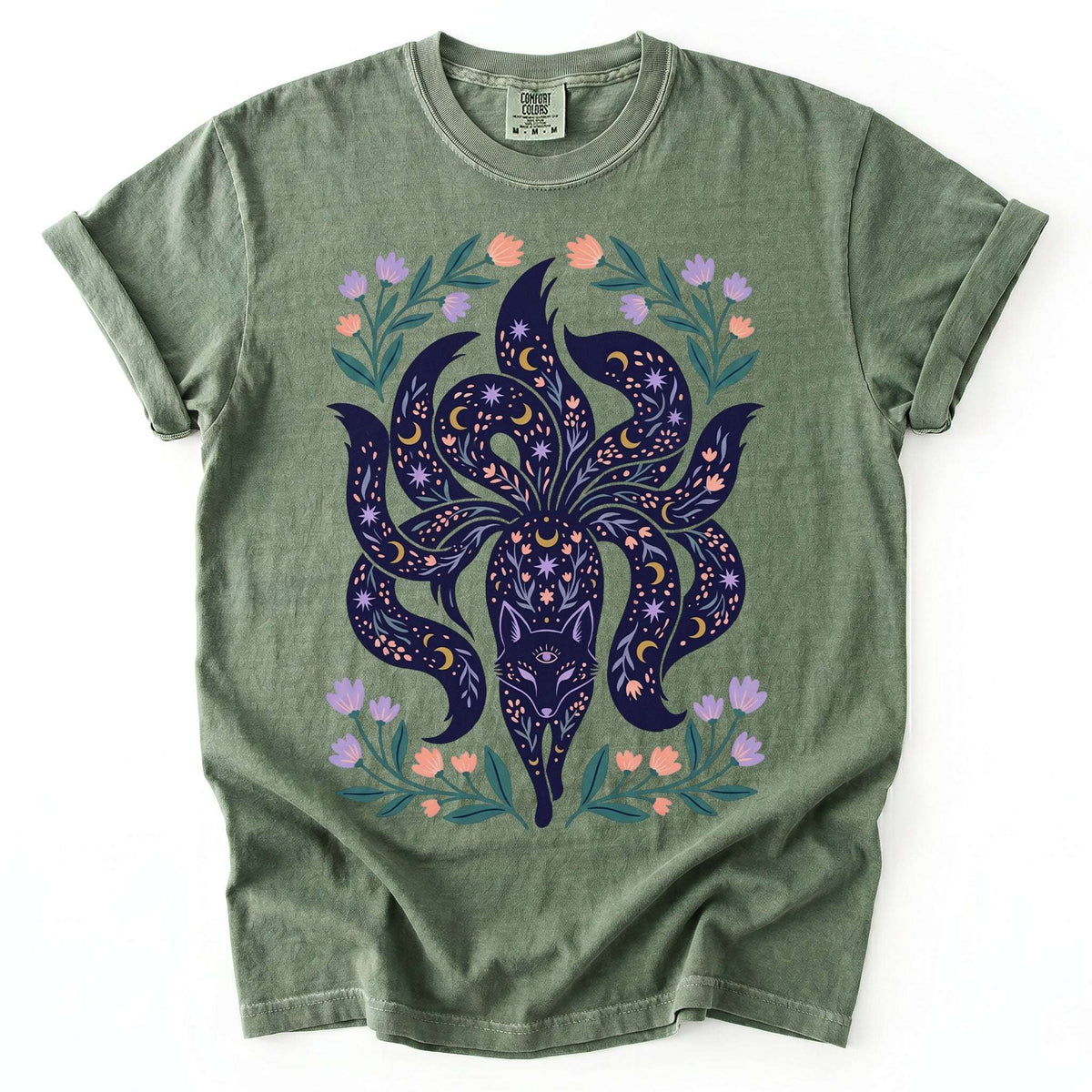 Celestial Nine Tailed Kitsune Fox Vintage Washed T-Shirt