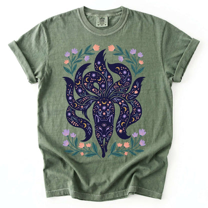 Celestial Nine Tailed Kitsune Fox Vintage Washed T-Shirt