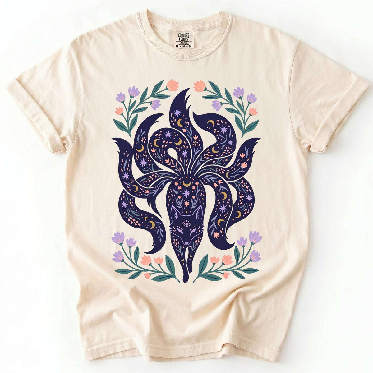 Celestial Nine Tailed Kitsune Fox Vintage Washed T-Shirt