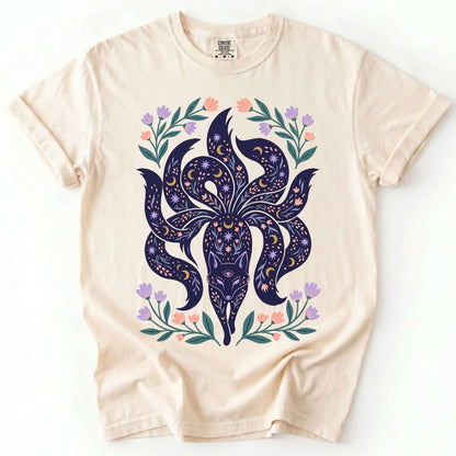 Celestial Nine Tailed Kitsune Fox Vintage Washed T-Shirt