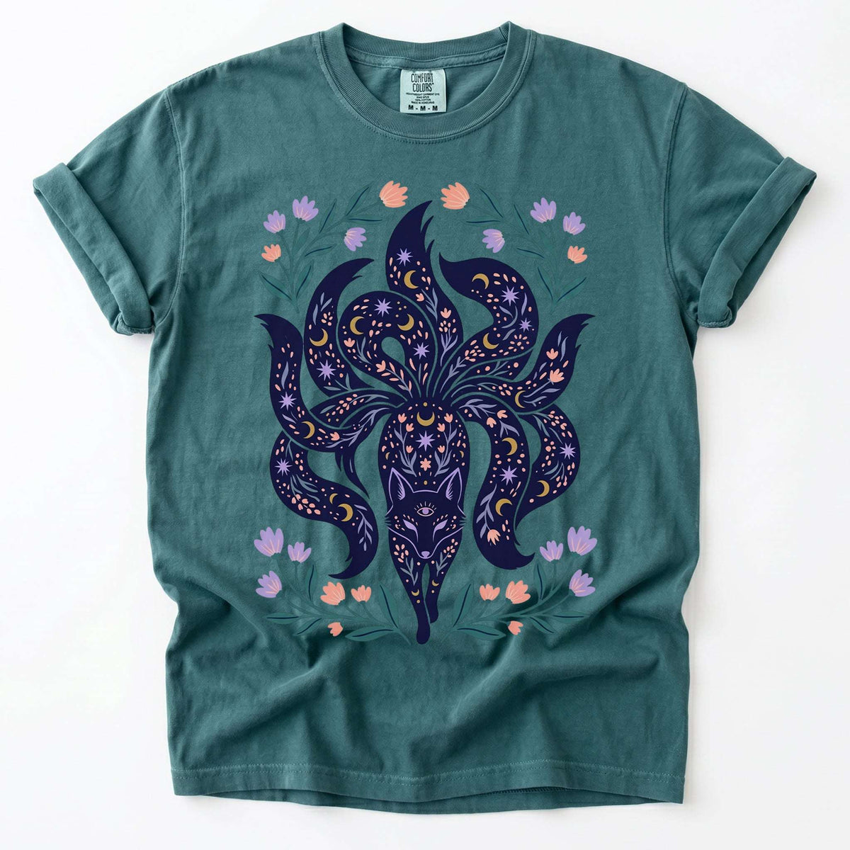 Celestial Nine Tailed Kitsune Fox Vintage Washed T-Shirt